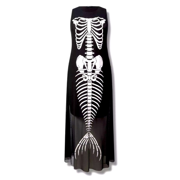 Torrid NEW 1X Mermaid Skeleton Mesh Halloween Costume Maxi Dress - Picture 1 of 6